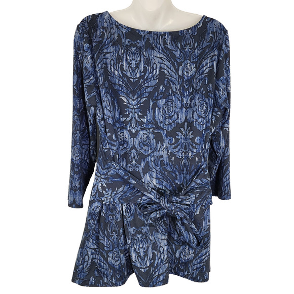 Belle by Kim Gravel Womens Tie Front Print Knit Top Size Large Blue Knit A372048 - Picture 2 of 11